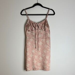 LA Hearts Women's Muted Pink Green Butterfly Print Spaghetti Strap Dress Size M